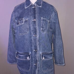 Jones New York Classic Blue Denim Utility jacket xtra warm flannel plaid inside!
